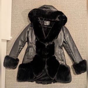 Black Faux Leather and Fur Jacket Large